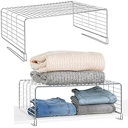 Separadores Estanterias Metalicas mDesign Juego de 2 cestas metálicas para armarios – Moderno separador de estantes de metal para ropa con 2 niveles – Organizador de armarios para dormitorio, cocina, pasillo y oficina – plateado
