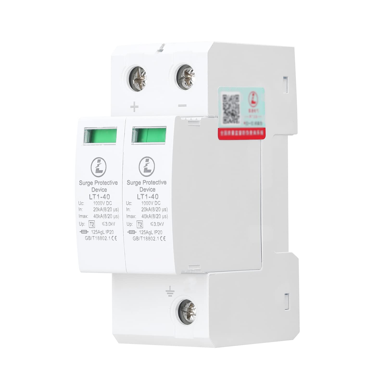 Surge Protector,Plug-in Type Photovoltaic Power Surge Protector Surge Protectives Device 2P-40KA-DC1000V Surge Voltage Protections Tool