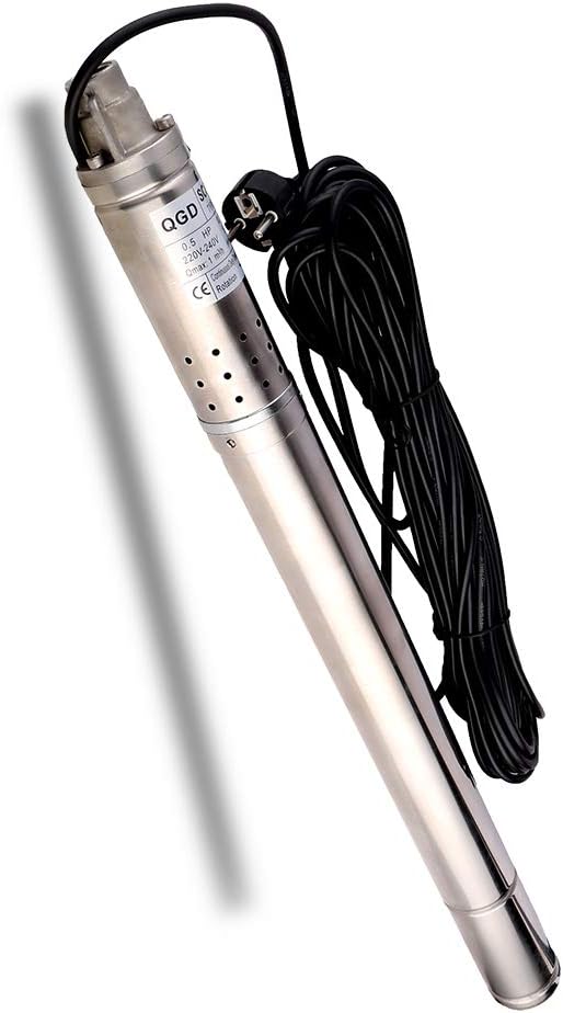 1/2HP Stainless Steel 2" OD Pipe Underwater Bore Pump 1/2" Outlet Water Pump 220-240V 50Hz Deep Well Pump Screw Underwater Water Pump for Industrial and Home Use