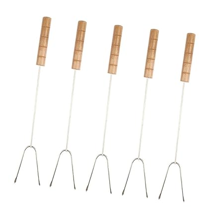 UBERSWEET Set of 5pcs 345mm Stainless Steel BBQ Forks Grilling Skewers Roasting Sticks