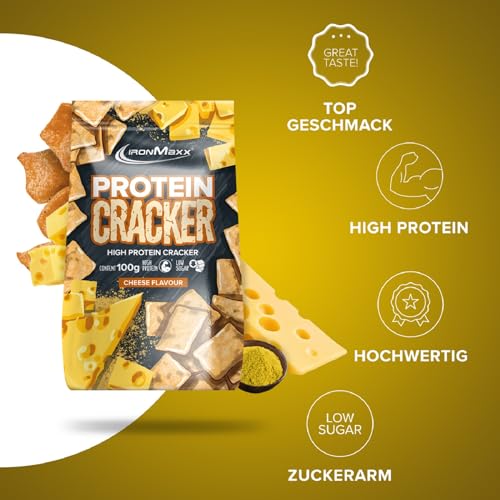 IronMaxx Protein Cracker - Cheese 100g | Knuspriger und zuckerarmer Snack mit 21% Eiweiß | Gebacken und nicht frittiert