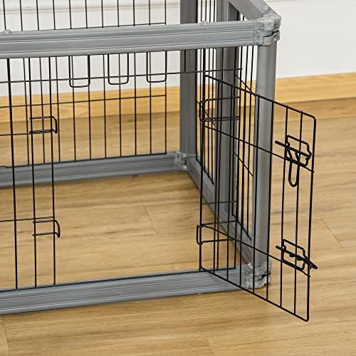PawHut Dog Play Pen 6 Panel Pet Playpen Foldable Puppy Playpen Rabbit Guinea Pig Run w/ Door for Indoor & Outdoor