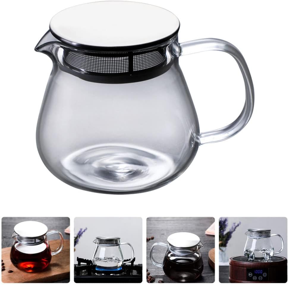 Hemoton Glass Coffee Pot 15Oz Borosilicate Kettle with Built-in Filter Transparent Pitcher for Brewing Coffee Tea and Beverage Serving at Home or Entertaining