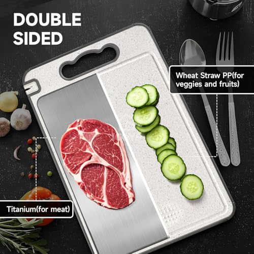 Image of Herrlich Homes Large Steel Chopping Cutting Board for Kitchen with Knife Sharpner | Heavy-Duty Cutting Board | Dual Side usable | Food Grade Quality | Large | 36 x 25 cm