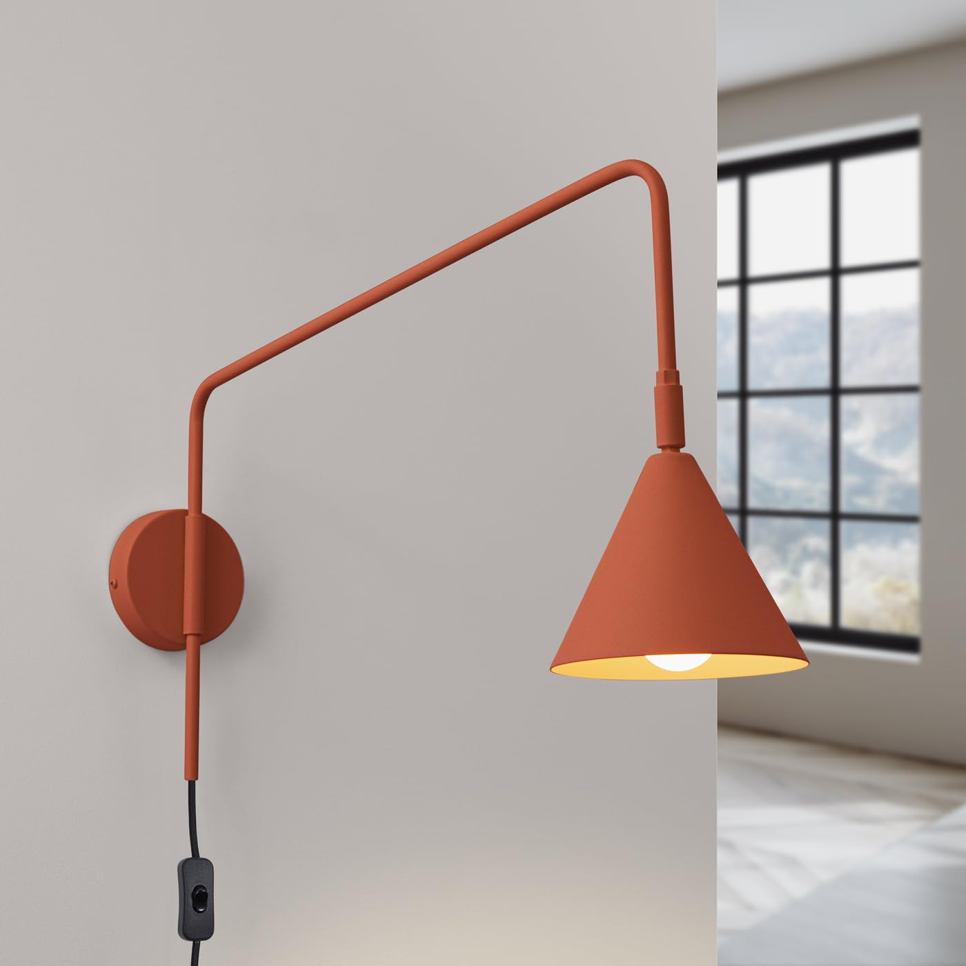 SOLLUX lighting Wandleuchte Innen - Wandlampe Stahl - 1 Flammig - LED Lampe Glühbirne - Roter Ocker Nox