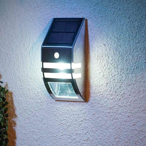 Tim Home Wandleuchte Solar Edelstahl mit Bewegungsmelder: Elegantes Design für Außenbereiche, langlebig & wetterbeständig, einfache Installation, ideal für Gärten und Fassaden