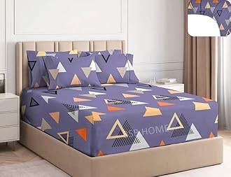 BSB HOME Premium Cotton Elastic Fitted Bedsheets with 2 King Size Pillow Covers | Double Bed with All Around Elastic 180 TC Supersoft | (72x78,Grey & Orange)