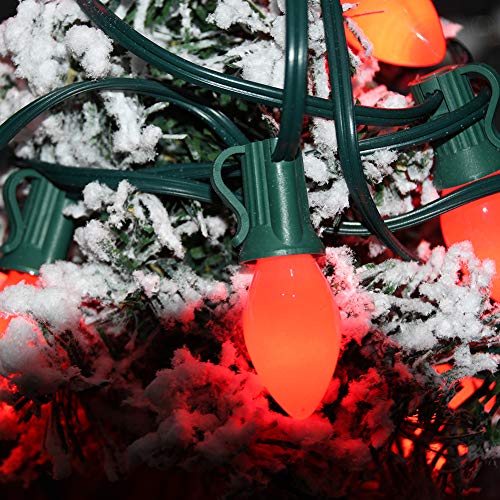 Image of C7 Red Christmas Lights Outdoor, 25Ft C7 Incandescent Christmas Decorations String Lights With 27 Red Ceramic Bulbs, Vintage Christmas Lights for Outdoor Roofline Patio Party Xmas Tree Valentines