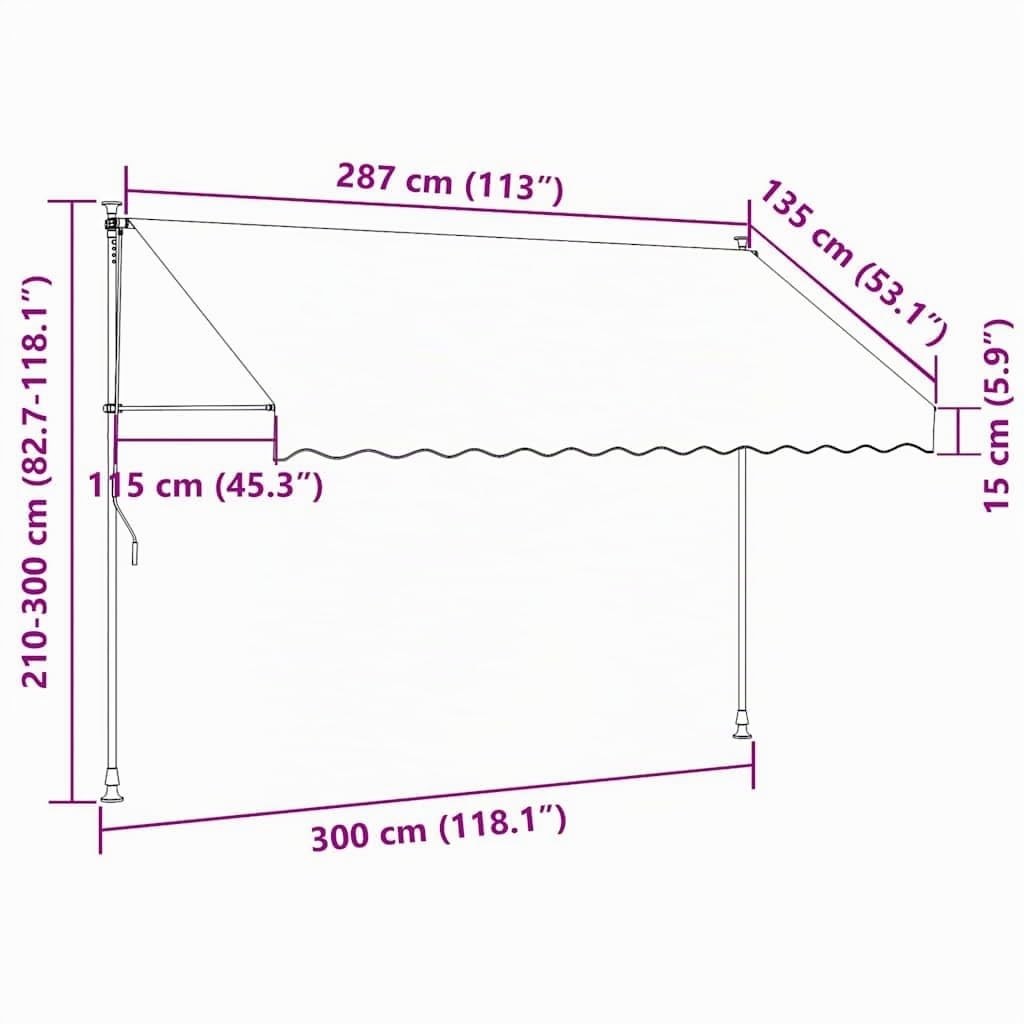 vidaXL Einziehbare Markise Handbetrieben 300 cm Anthrazit