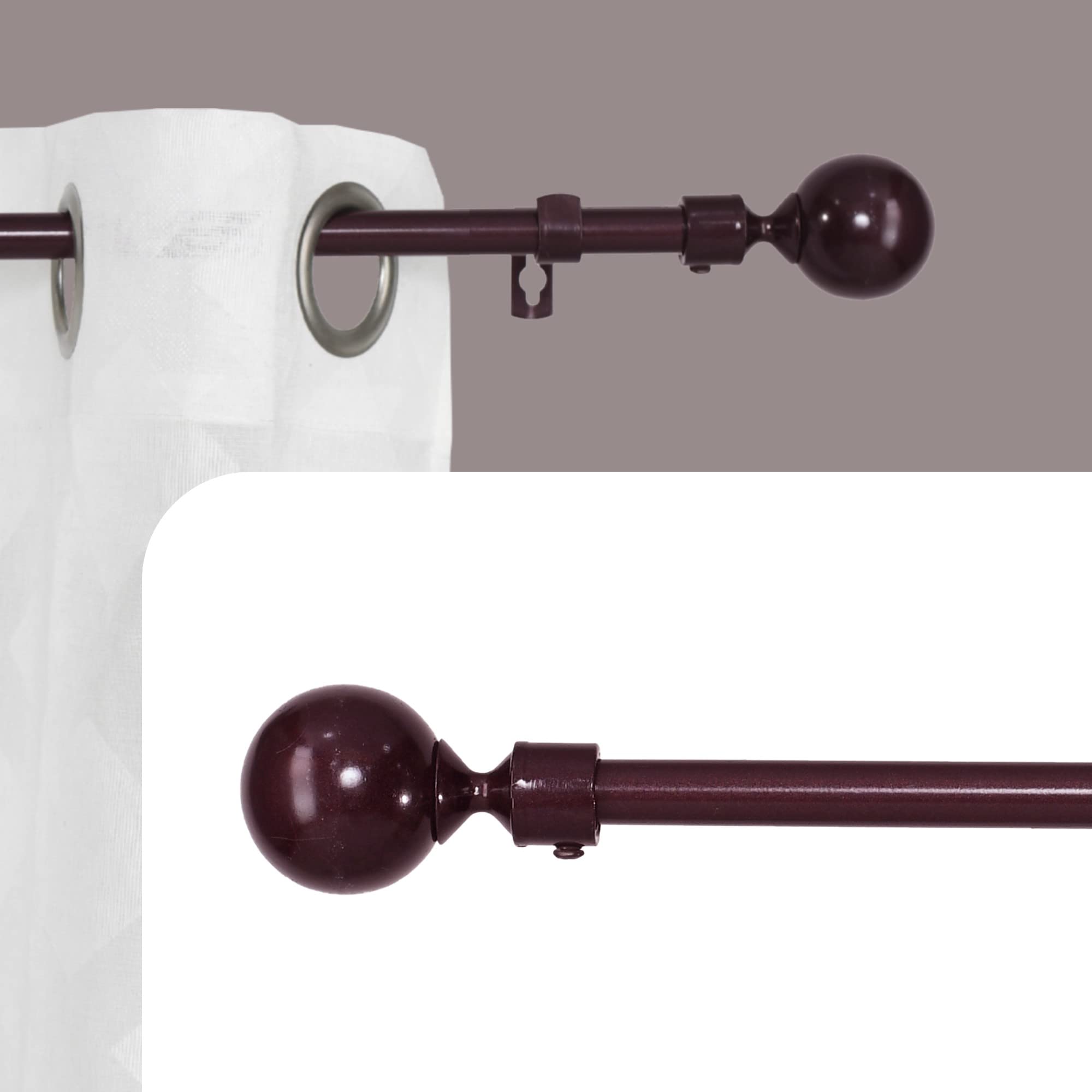 DALINA TEXTIL - Barra de Cortina Extensible Básica - Barra Cortinas Fina para Salón Dormitorio - Barra Cotina delgada, 19 mm, con extremos redondeados. Marrón 120-210CM