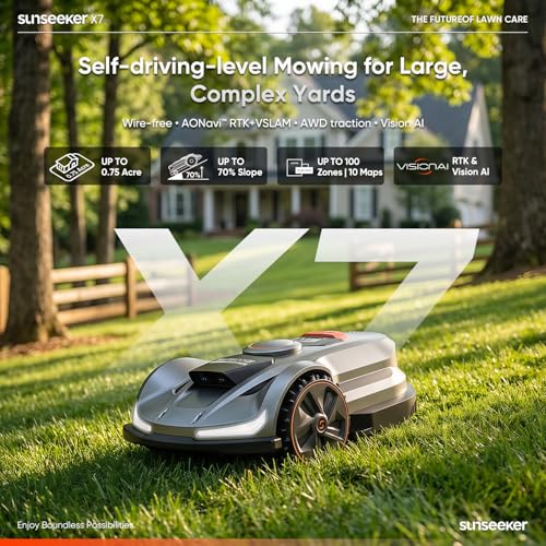 Image of Sunseeker X7 Wireless Robot Lawn Mower 0.75 Acre / 32,000Sq. Ft, with Smart APP Control, Vision AI System & RTK, Path Planning, Adaptive Floating Cut Height up to 4 inch, for Medium to Large Yards