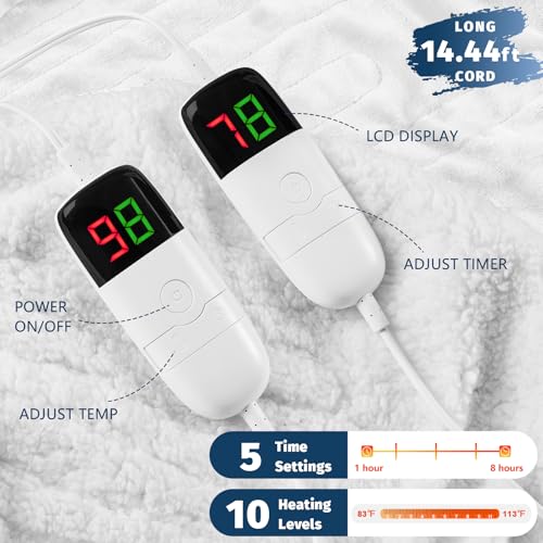 BOMOVA Heated Electric Blanket Twin - 62" x 84" Heating Blanket with 10 Heating Levels & 8 Hours Auto Off, Warm Flannel Blanket with Over-Heat Protection, for Women, ETL & FCC Certified
