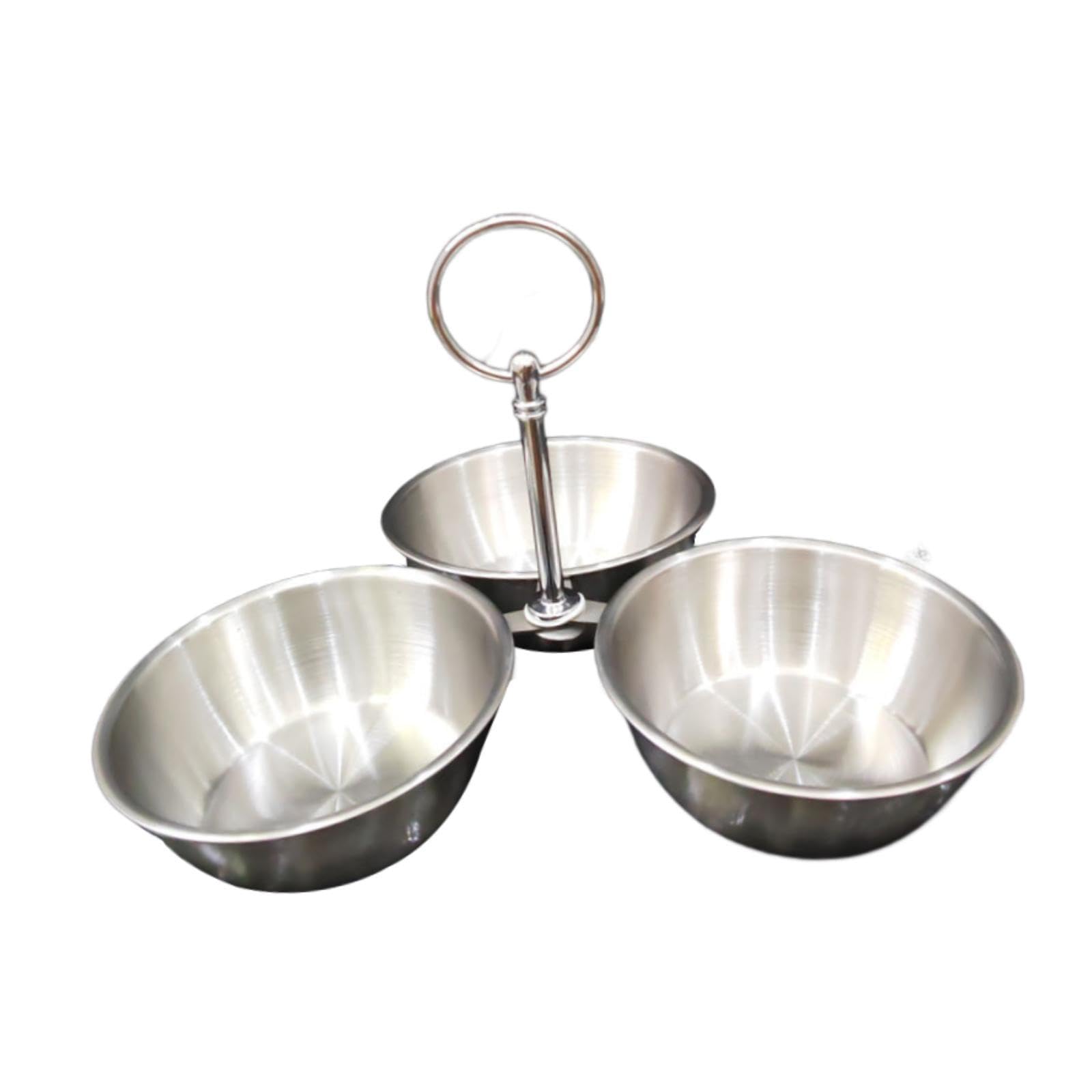 YWJLQH Snack Serving Bowl, 3 Compartment Stainless Steel Snack Stand with Bowls, Divided Serving Tray for Candy Dessert Snacks, Silver