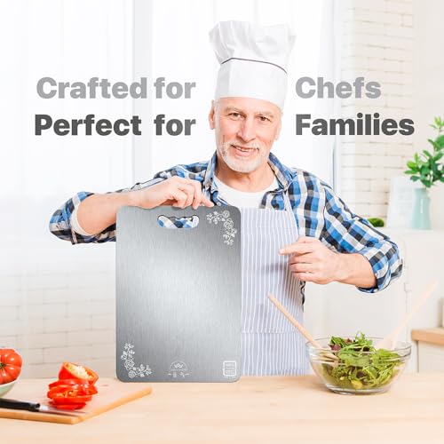 Image of Large Premium Stainless Steel Cutting Board for Kitchen - Premium Vegetable and Fruit Cutter, Quality Metal Chopping Board (35 x 25 cms x1.0 mm) - Long Life