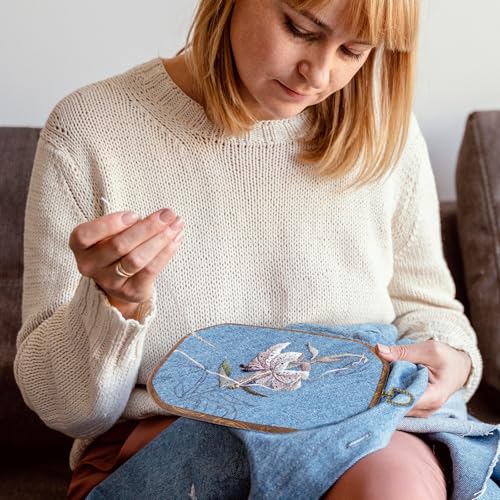 Image of Cross Stitch Hoops Set, 6 Pcs 10 x 7 inch Embroidery Hoop Frame Set, Resin Decorative Embroidery Hoop, Imitated Wood Decorative for DIY Art Sewing and Hanging Ornaments