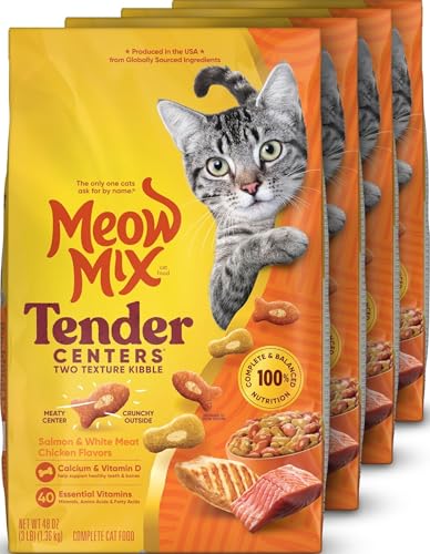 Image of Meow Mix Tender Centers, Salmon & White Meat Chicken Flavors, 4 Bags