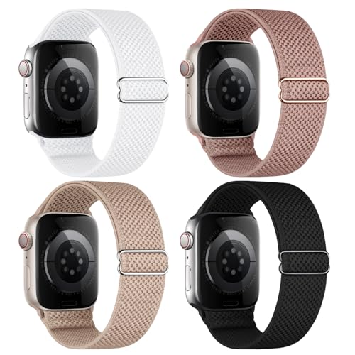 Image of 4 Pack Stretchy Solo Loop Compatible with Apple Watch Bands 38mm 40mm 41mm 42mm 44mm 45mm 46mm 49mm Women Men, Sport Nylon Elastic Straps Wristbands for iWatch Series 11 10 9 8 7 6 5 4 11 Ultra /SE 3 2