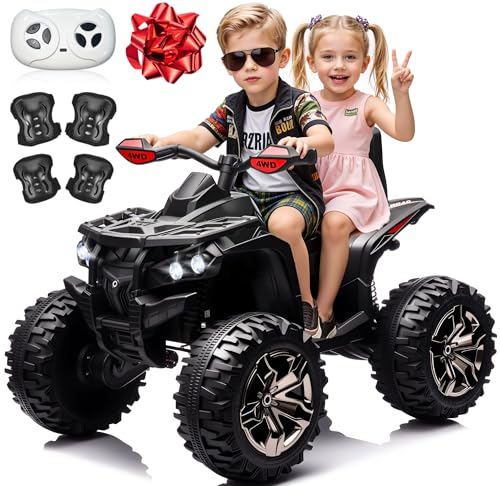 JOYRACER 24V Kids ATV 4 Wheeler, 4x4 Ride On Toys Car w/ 800W Motors, 9AH Battery Powered Car w/Remote Control, Bluetooth, MP3, USB, Spring Suspension, 2-Seater Quad for Boys Girls, Black
