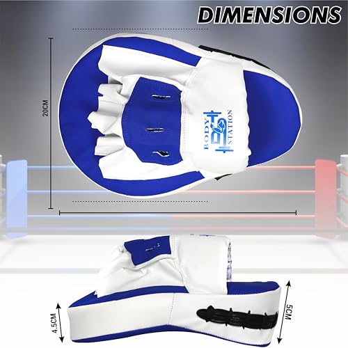 Image of Curved Focus Pad for Boxing, MMA, Karate, Taekwondo, Muay Thai, Kickboxing, Wushu, Aerobics Punch Mitts for Martial Arts Training, Bag Punching & Practice (Blue & White)