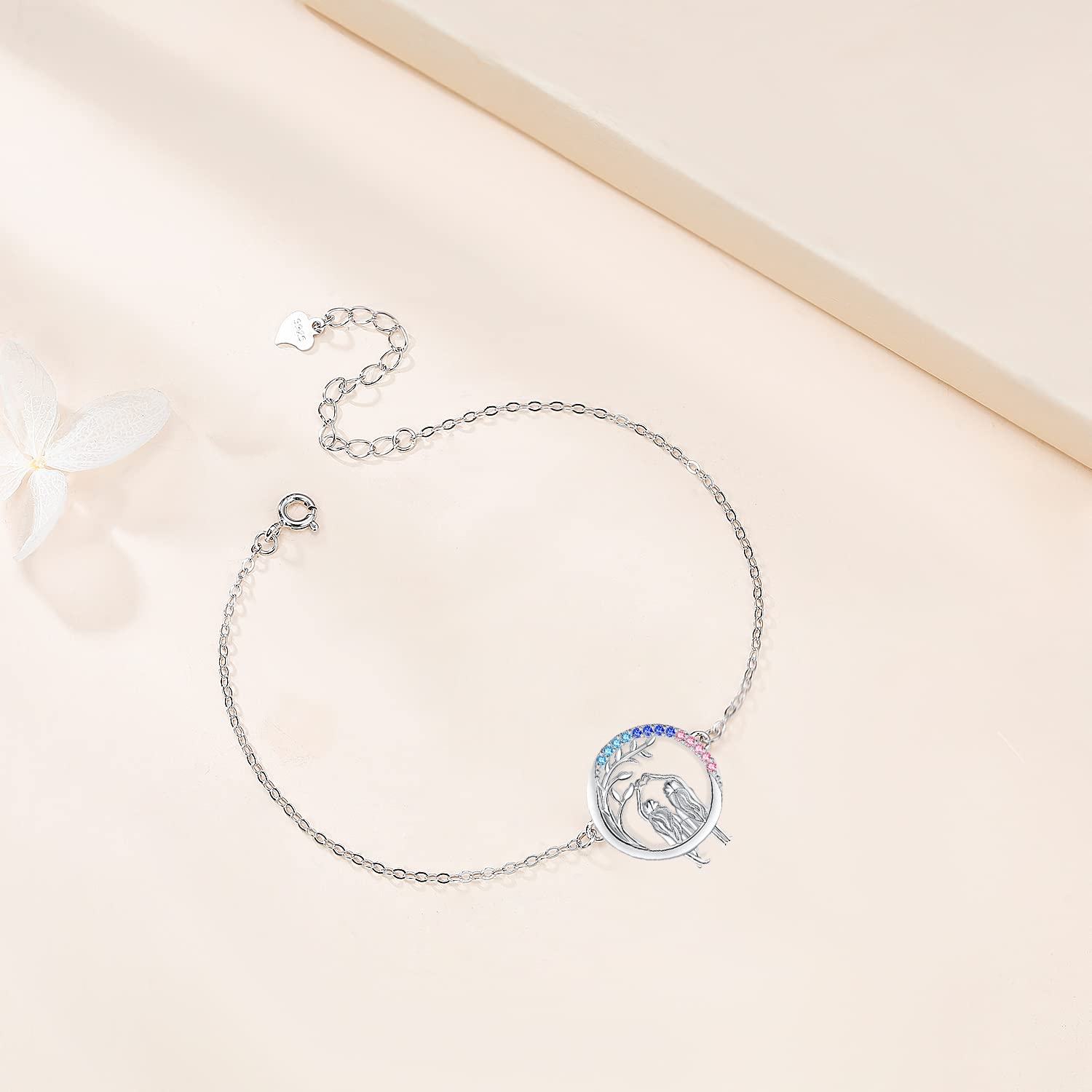 Bracelet Femme Argent Sterling 925, Bijoux Original Cadeaux de Noël pour Femmes Mère Épouse - Réglable(17cm+4)