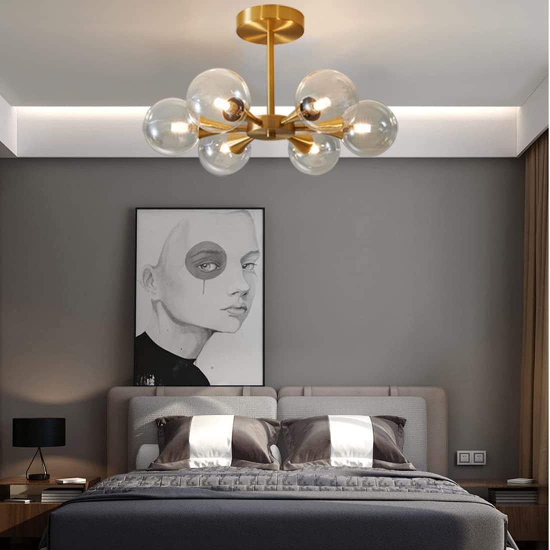 Dekoracja wnętrz Szczotkowany mosiądz Lampa sufitowa do montażu podtynkowego Sputnik Żyrandol Przezroczyste szkło Vintage Gold Blisko lampy sufitowej Duża oprawa oświetleniowa do przedpokoju Sypialnia