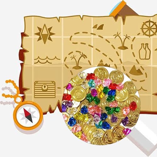 100 Stück Piratenschatz,50 Stück Edelsteine für Kinder,Piraten Deko Kindergeburtstag,50 Stück Goldmünzen,Schatzkiste Schatztruhe Mini Gold,Mitgebsel Goldtaler Pirat,Schatz Schatzsuche Kleine Party