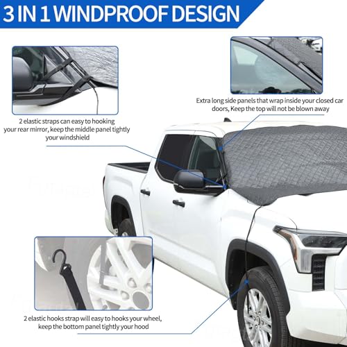 Image of Windshield Snow /Sunshade Cover Fit for Toyota Tundra 2022-2024, Front Windshield Protector, Car Front Windshield Cover from Snow, Rain, Sun, with Tool Free Installation(Black)