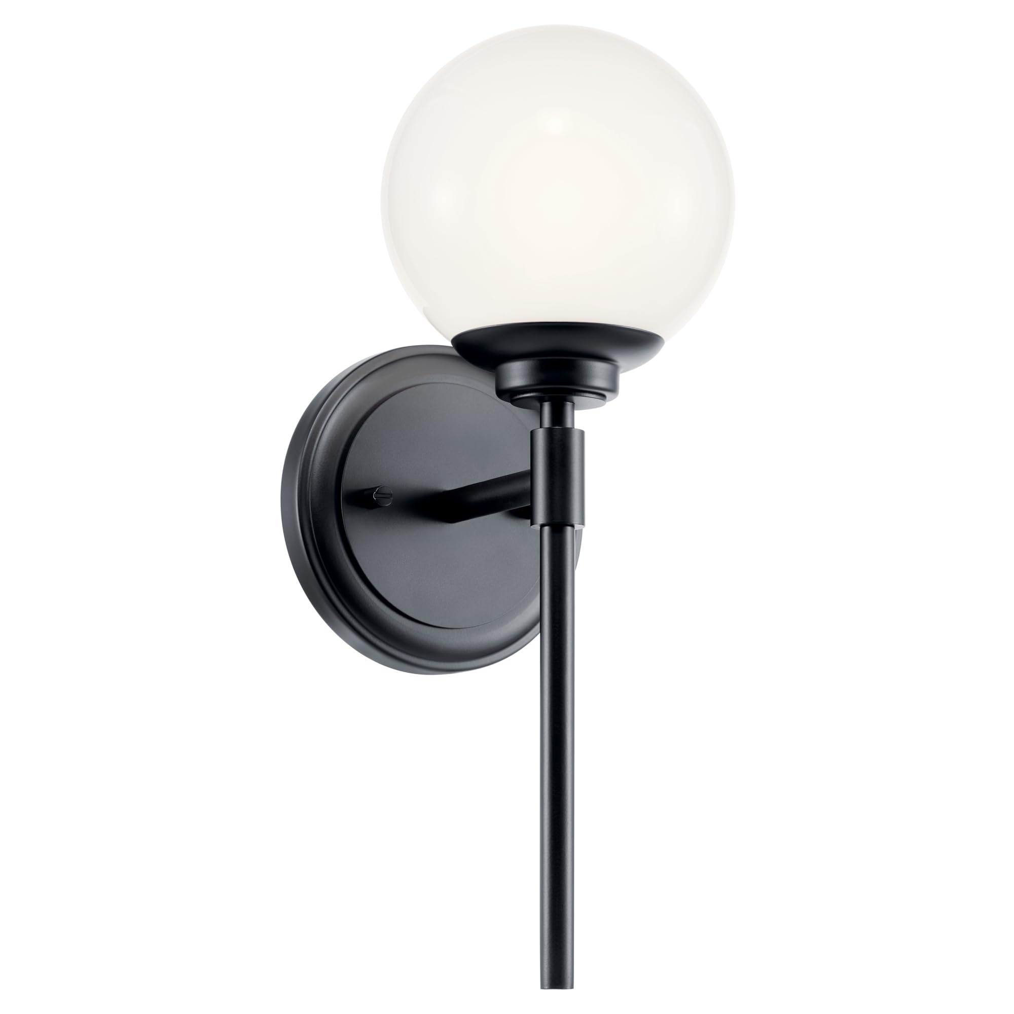 Kichler Benno 1-Light Wall Sconce, Modern Light with Opal Glass in Black, for Bathroom, Powder Room, Kitchen, Bedroom, or Hallway (13.75" x 5.25"), 55170BK