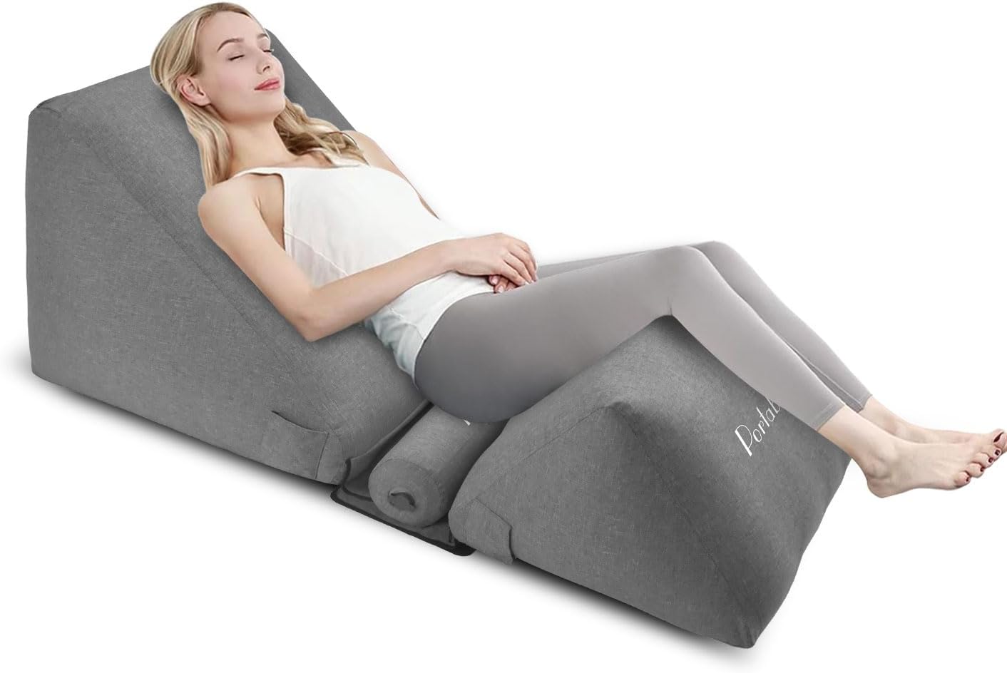 Inflatable Wedge Pillow for Sleep Apnea, 0-90° Infinite Adjustable, Back Wedge Pillow+Separable Leg Elevation Pillow, Easy to Storage, Suppport for Back Pain Relief, Removable Cover