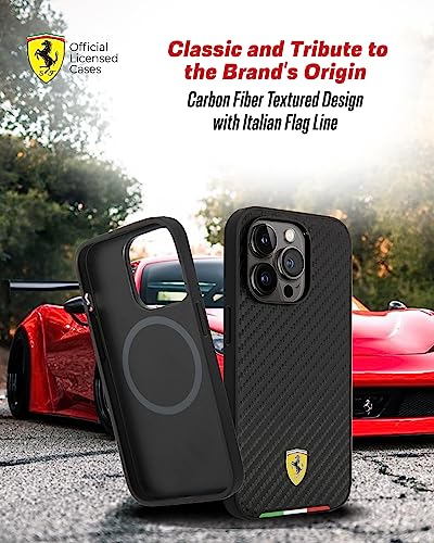Image of CG MOBILE Ferrari iPhone 14 Pro Max Case [Official Licensed], Italian Flag Line Metal Logo & Mag-Safe Compatible |Protective Case /Cover Designed for iPhone 14 Pro Max (6.7-Inch) 2022 - Black