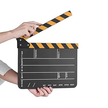 Dry Erase Acrylic Director Film Clapboard Movie TV Cut Action Scene Clapper Board Slate with Yellow/Black Stick, Black