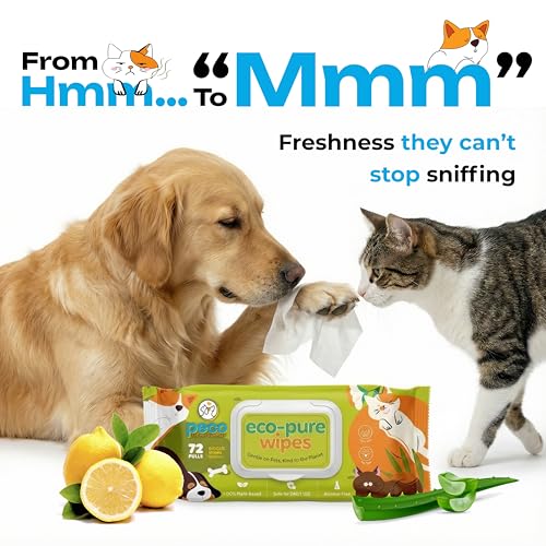 Image of Peco Eco-Pure Pet Wipes 72 Count - 18 X 20 Cm | Biodegradable, Plant-Based Wipes for Dogs | Aloe Vera, Vitamin E & Castor Oil | Hypoallergenic, Alcohol-Free | Deodorising & Grooming Wipes for Cats