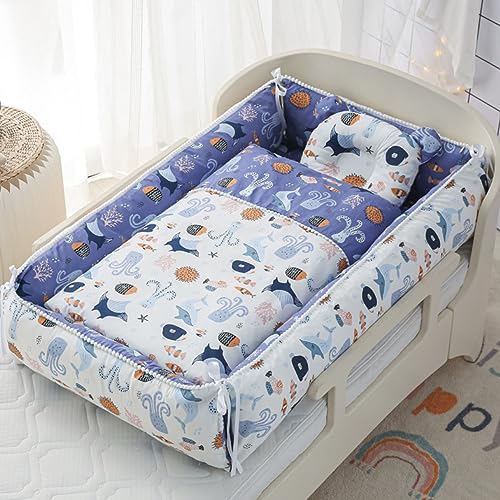 ベビーベッド 新生児 枕付き 綿 折りたたみ式 携帯型ベビーベッド 添い寝 ベッドインベッド ポータブル 快適な素材 通気性洗濯可能 0-24ヶ月 安全 安心 出産祝い (スタイル20)