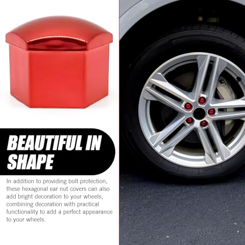 Image of 20 PCS Wheel Nut Cover, Hexagonal Tire Screw Dust and Rust Proof Protective Cap with Puller, Perfect Fit Plug-in Tire Bolt Personalized Decorative Accessories, for Most Cars Trucks (Red)