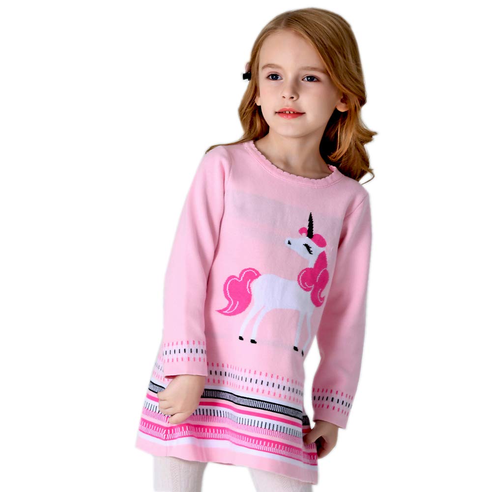 Julerwoo Girls Unicorn Sweater Dress Garden Party Jesery Winter Casual Dress