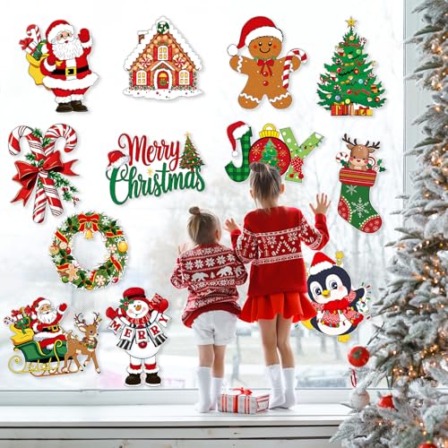 Image of Large 11 inchx14 inch Vintage Christmas Cutouts Decorations Cardboard Cutout Set of 12, Vintage Christmas Red and Green Paper Cut Outs Party Decoration Indoor Outdoor, Retro Paper Xmas Cutouts Wall Decor