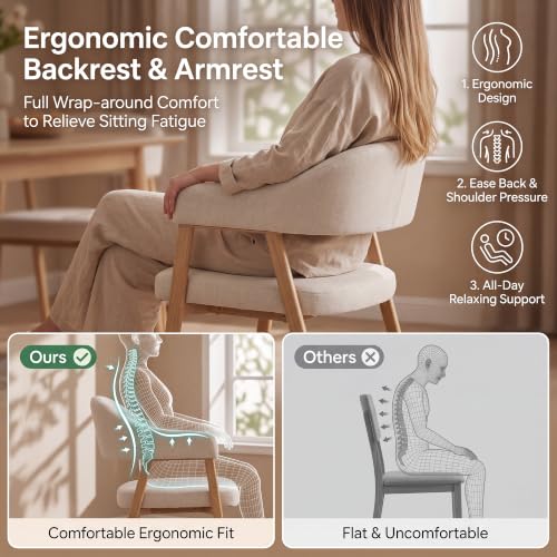 Image of HNY Modern Dining Chairs with Arms Set of 4, Cream Linen Upholstered Chairs