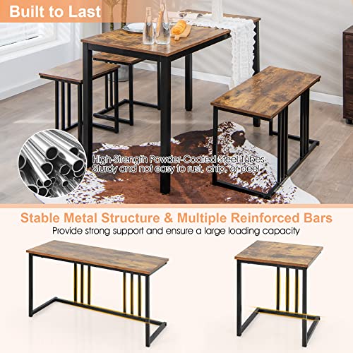 Giantex 4 Piece Dining Table Set, Kitchen Table And Chairs For 4, Nesting Furniture Set W/Bench & 2 Stools, Space-Saving Table Set, Modern Desk Set For Dining Room Restaurant #TOP3