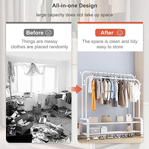 Portant à vêtements pour chambre à coucher blanc et mobile - 5