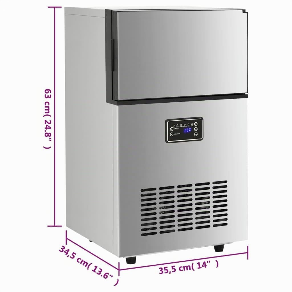 vidaXL Máquina de Hacer Cubitos de Hielo, Fabricador de Hielo Automático para Restaurante Hotel Oficina, Estilo Moderno, Plateado 45kg/24h