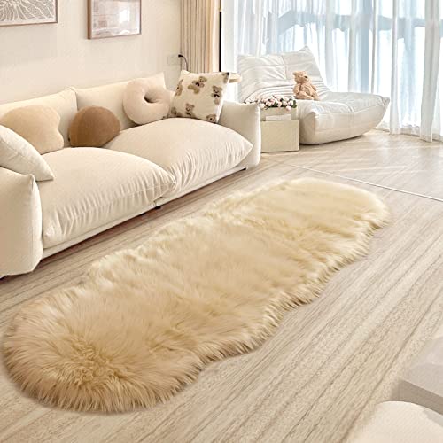 Serissa Serissa Ultra Soft Fluffy Rug Beige Faux Sheepskin Fur Area Rug Shaggy Couch Cover Seat Cushion Furry Carpet Beside Rugs For Bedroom Floor Sofa Living Room Runner 2X6 Feet Beige thumb #6