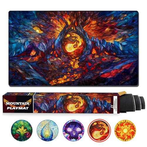Katomula MTG Playmat, TCG Card Game Playmat, Stitched Edge, Non-Slip Rubber Bottom - 24 x 14 inch - Mountain