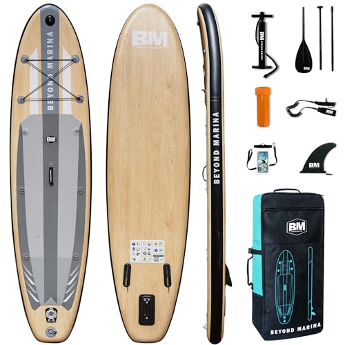 Image of BM Paddle Board Inflatable Stand Up Paddle Board, SUP Paddleboard for Adult, Premium Accessories | Non-Slip EVA Deck & Foam Handles, Camera Mount, Double Action Pump, 85L Travel Backpack