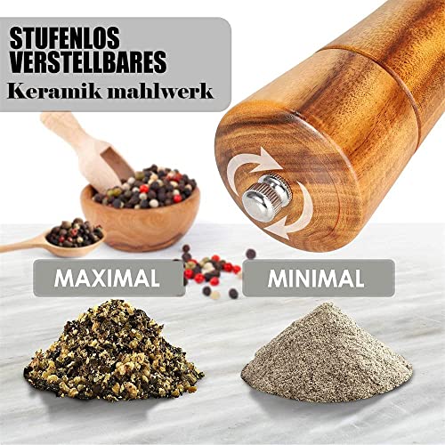 Salz und Pfeffermühle, 2 set Gewürzmühle aus Akazienholz, 8 Zoll Groβ pfeffermühle keramikmahlwerk mit Reinigungsbürste… - Image 4