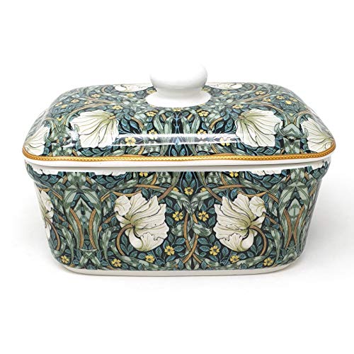 William Morris Pimpernel Butter Dish - Dark Green With Gold Effect Rim - Image 3