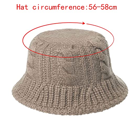 Minache Women Girls Winter Warm Bucket Hat Solid Color Beanie Hat Chunky Cable Knit Hats Foldable Floppy Knitted Cap Brown #TOP6
