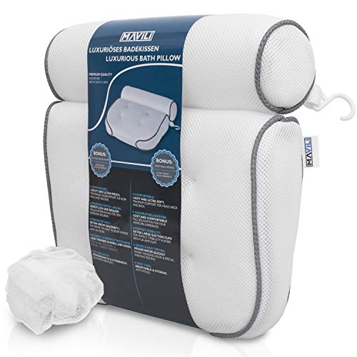 MAVILI Wellness-Set | Badewannenkissen inkl Schwamm | Home-Spa Wannenkissen mit...