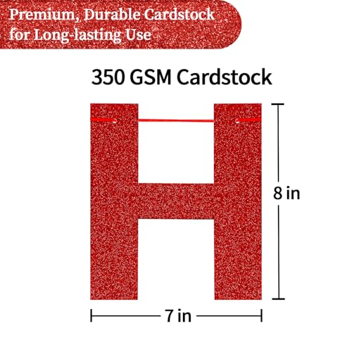 image for LITAUS Red Glitter Happy Birthday Banner - 9ft Pre-Strung No DIY Backd