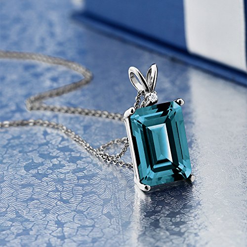 Gem Stone King 5-10 Cttw Gemstone Birthstone and Round Accent White Diamond Necklace | 14X10MM Emerald Cut | 925 Sterling Silver | Pendant Necklace for Women | With 18 Inch Silver Chain3