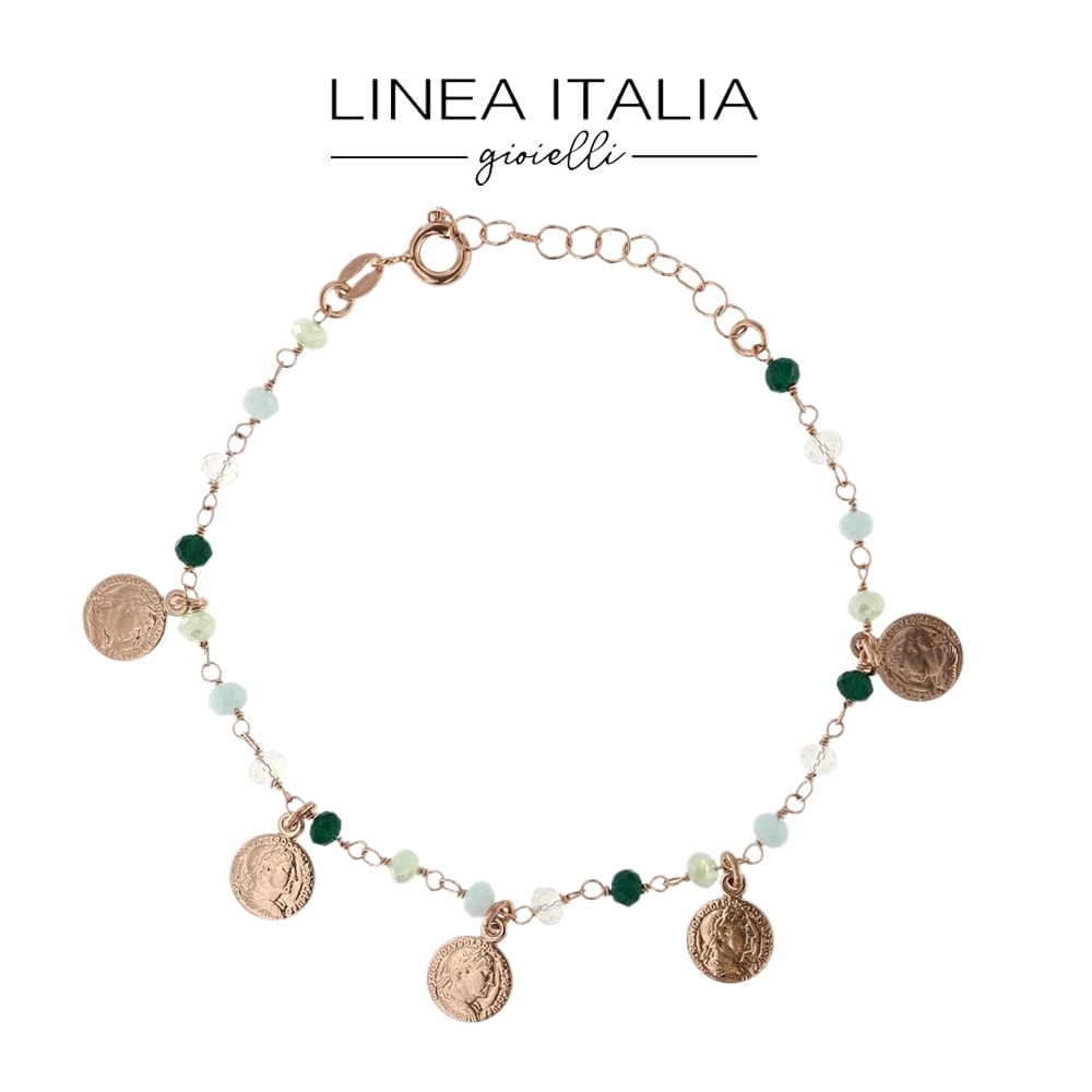 Linea Italia Gioielli - Bracciale per Donna in Argento 925 Placcato Rosa con Monete e Perline Colorate - Made in Italy